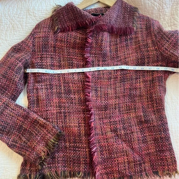 Missoni Vtg Tweed Wool Alpaca Fringe Jacket EU 42 US 10 Pink Designer Boucle Y2K - Picture 4 of 7